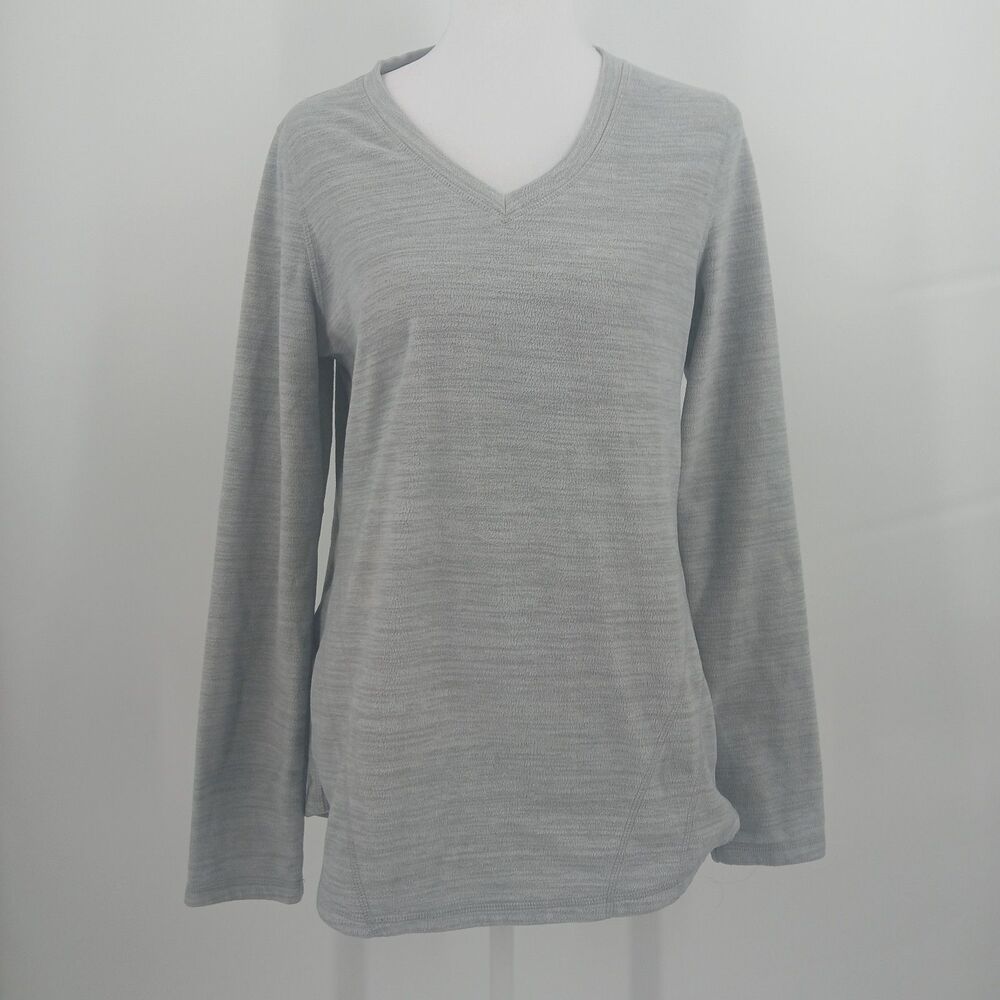 womans Tek Gear Dry Tek Grey Heathered Long Sleeve fleece V-Neck Top Size Medium